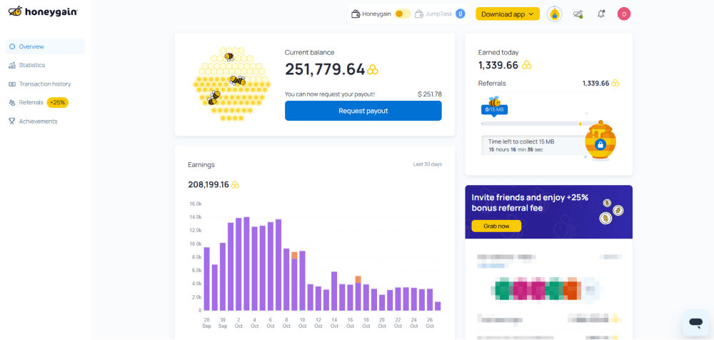 honeygain後台介面