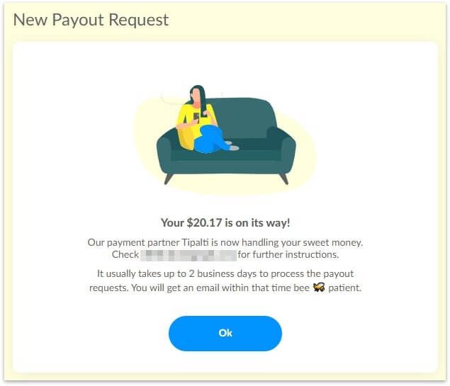 honeygain出金提醒畫面