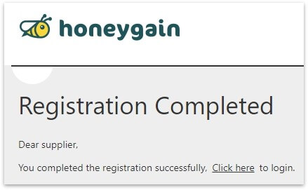 honeygain金流平台註冊成功畫面