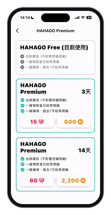 HAHAGO Premium 的免費版與付費方案